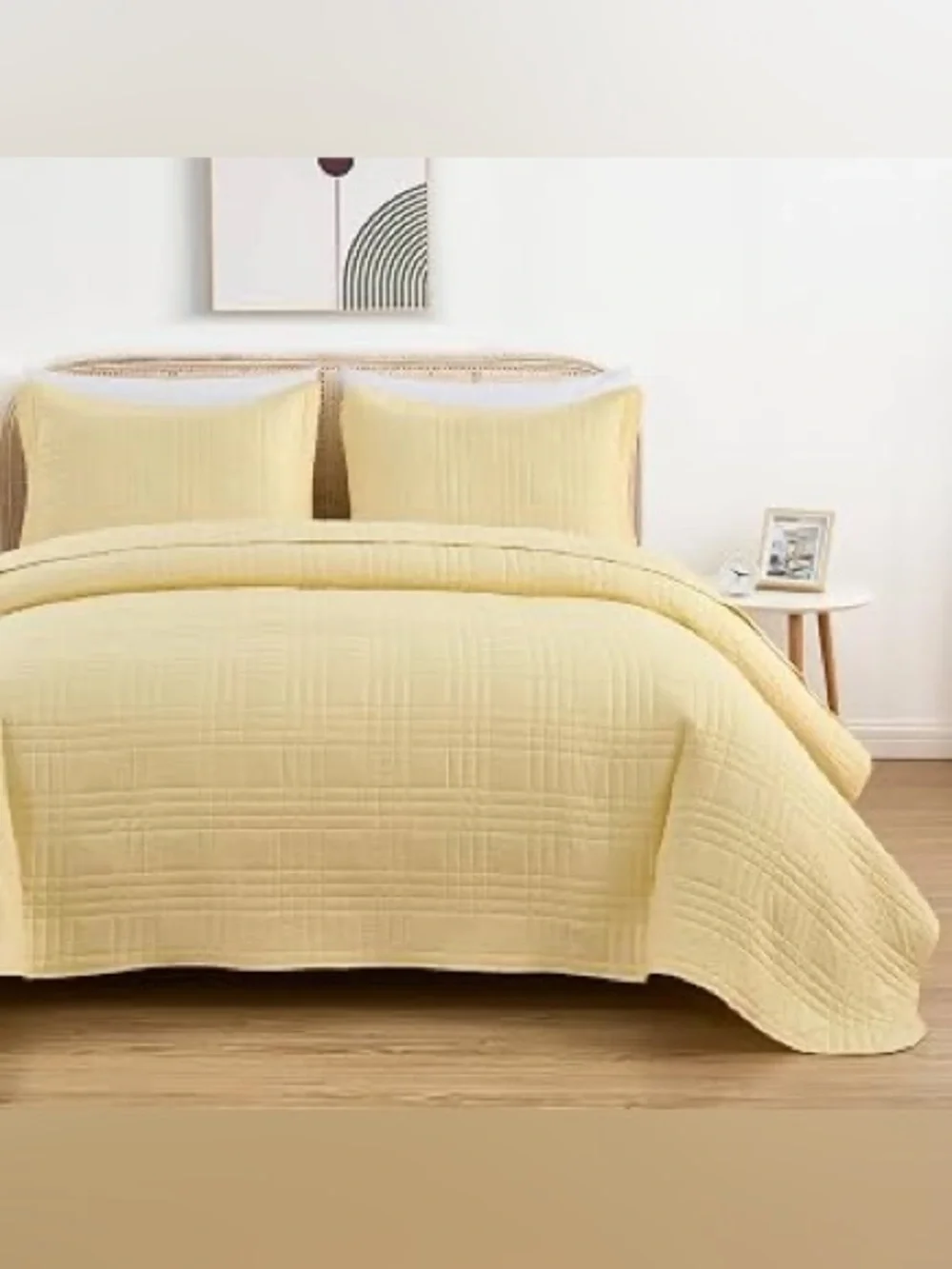 Soft Yellow Quilted Queen Bedspread Set 3-Piece